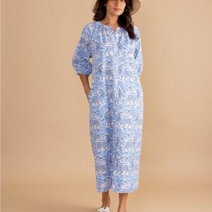 Elegant Blue and White Midi Dress